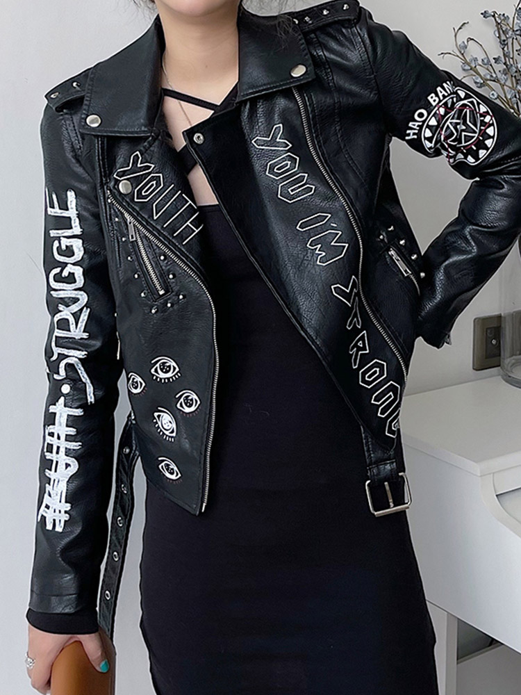 Ailegogo Women Vintage Graffit - đánh giá và giá Riding Jacket Leather